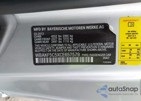 2012 BMW 328I xDrive z USA, uszkodzony, nr VIN WBAKF5C5XCE657579